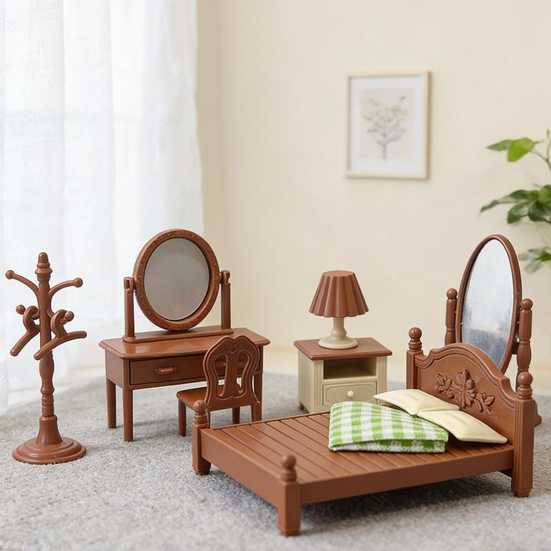 Bedroom Furniture - 新しいドールハウス用ミニチュア家具、キッチンおもちゃ、ダイニングテーブル、ドールハウスアクセサリー、アンティーク調の中国風寝室、女の子へのギフトに最適。