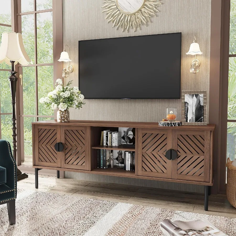 Storage - 63cmのテレビ台。リビングルーム用。収納棚付きのエンジニアードウッド製エンターテイメントセンター。ブラウン仕上げ。モダンなデザインで、頑丈な作り。
