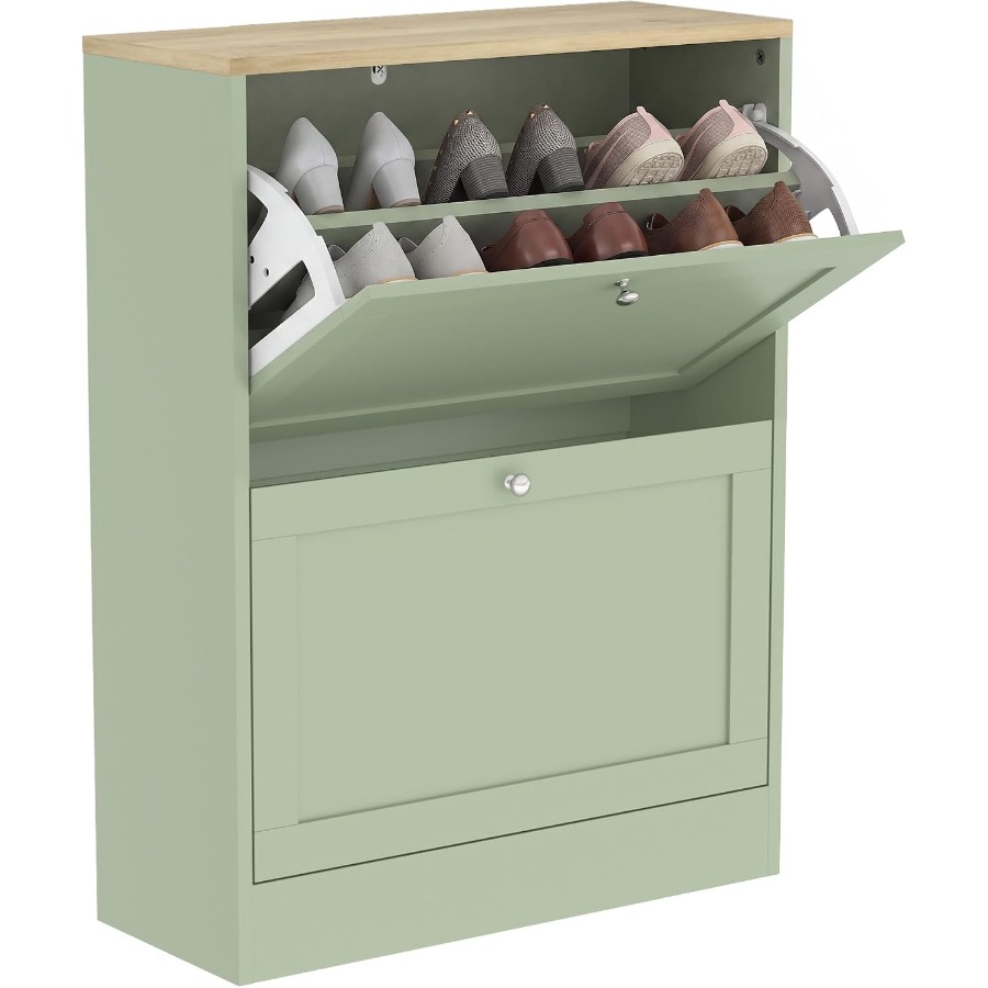 Shoe Rack Cabinet Narrow Entryway - 玄関用シューズ収納キャビネット、2段引き出し付きのスリムなシューズラック