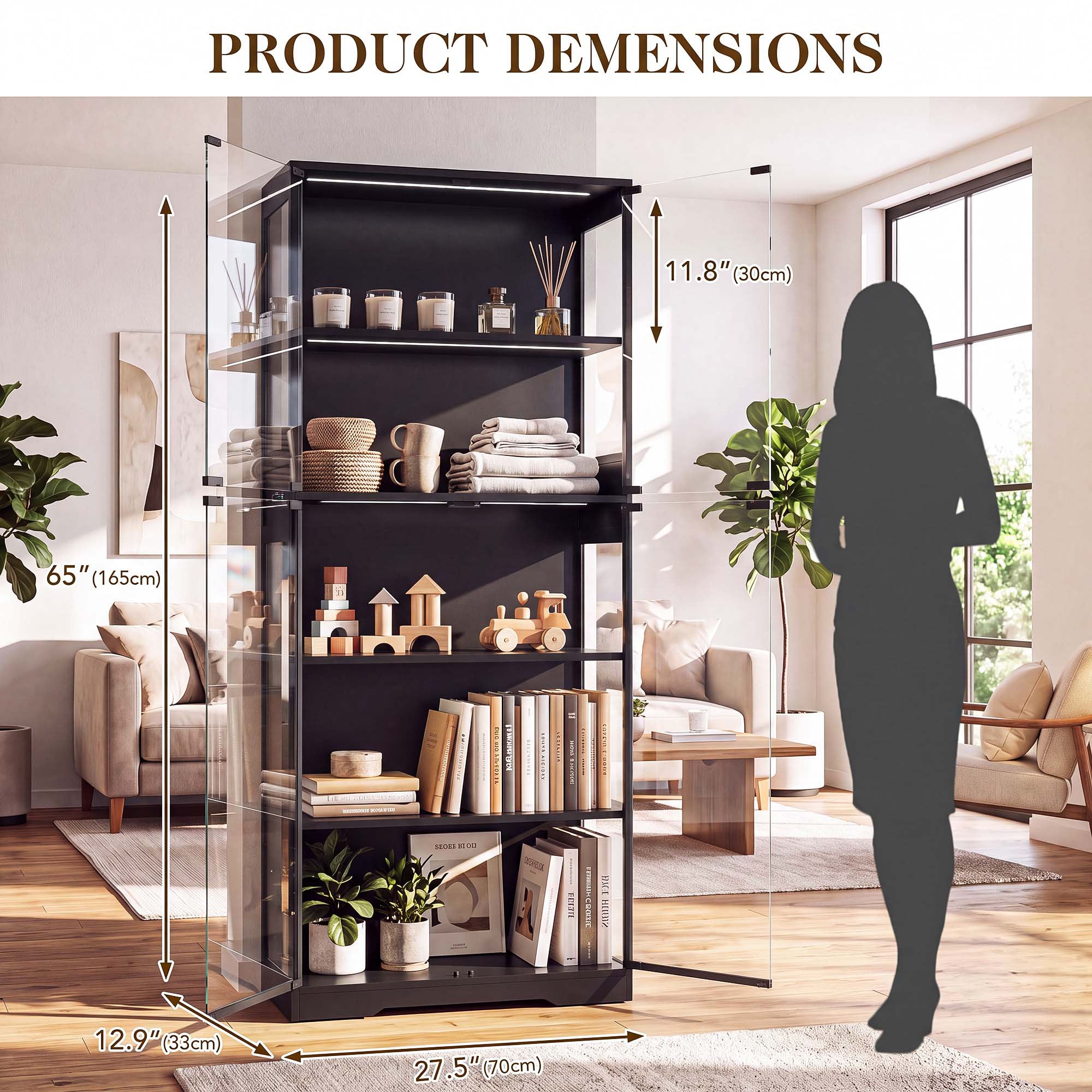 TCGBKAF 5段ディスプレイキャビネット、ガラス扉、モー - Bedroom Furniture のレビューと価格