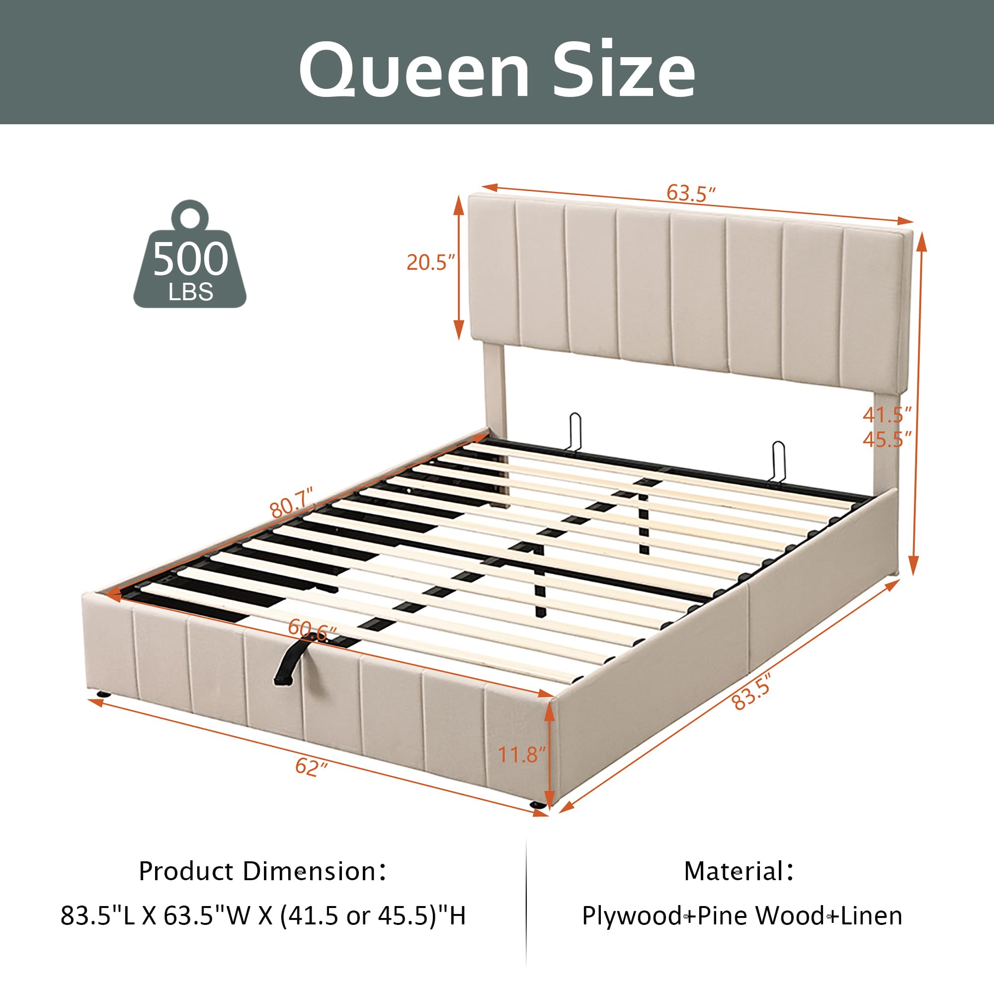 ガス圧式昇降式収納ベッド。油圧式収納システムと木製スラットに - Gas Lift Storage Bed Hydraulic のレビューと価格