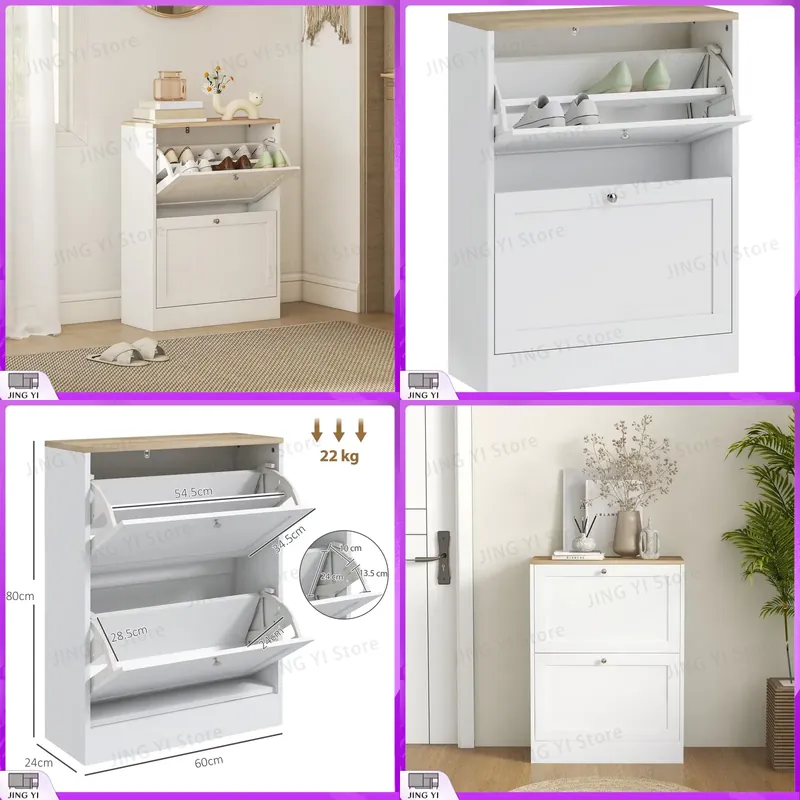 狭いスペース用の白い収納オーガナイザー、2つのフリップドロワ - Shoe Rack Cabinet Narrow Entryway のレビューと価格