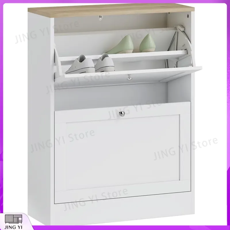 狭いスペース用の白い収納オーガナイザー、2つのフリップドロワ - Shoe Rack Cabinet Narrow Entryway のレビューと価格