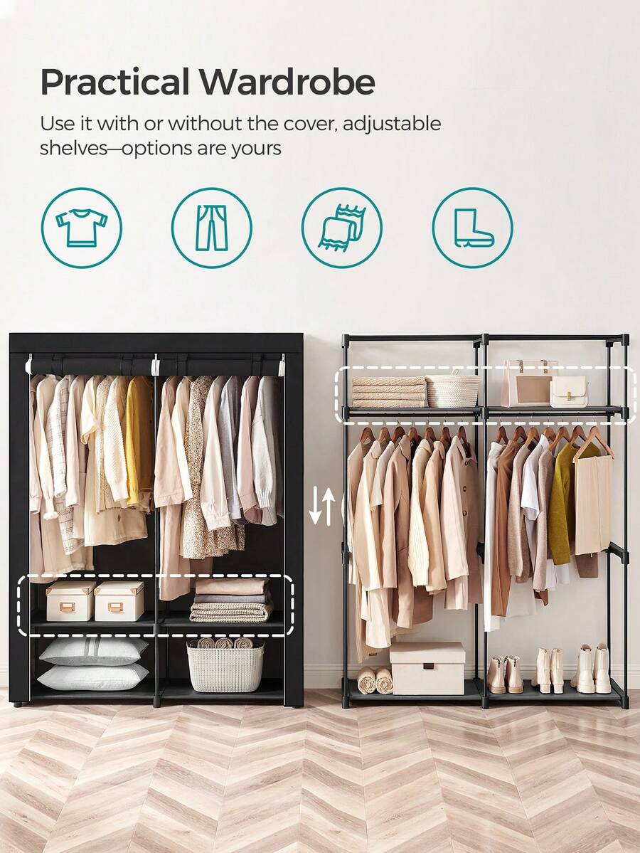 クローゼット、寝室用のポータブルクローゼット、不織布カバー付 - Wardrobe Closet Portable Fabric Cover のレビューと価格