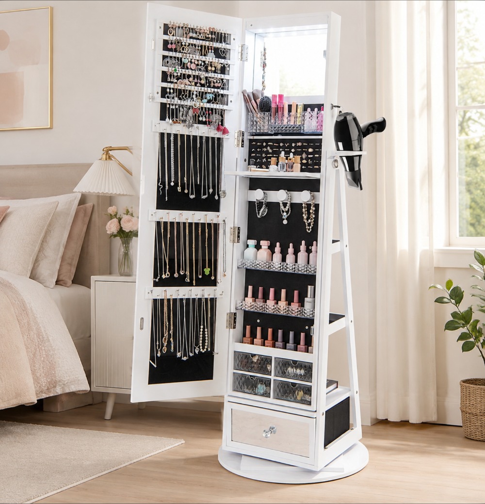 360 °   回転式ジュエリーキャビネット、全身鏡付き、6 - Full Length Mirror Jewelry Armoire のレビューと価格
