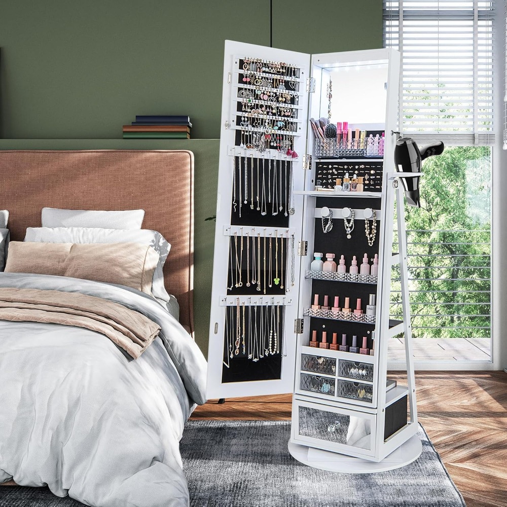 360 °   回転式ジュエリーキャビネット、全身鏡付き、6 - Full Length Mirror Jewelry Armoire のレビューと価格