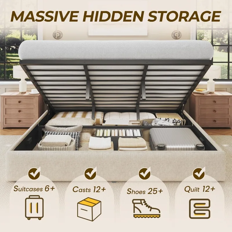 HISOFT キングサイズリフトアップ収納ベッドフレーム、リ - Gas Lift Storage Bed Hydraulic のレビューと価格