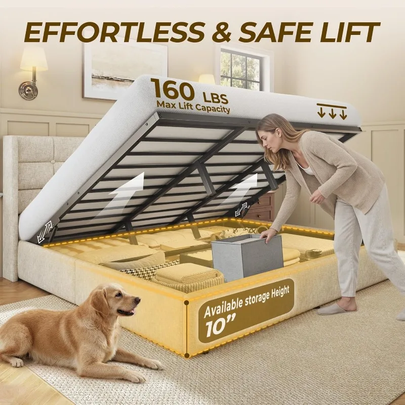 HISOFT キングサイズリフトアップ収納ベッドフレーム、リ - Gas Lift Storage Bed Hydraulic のレビューと価格