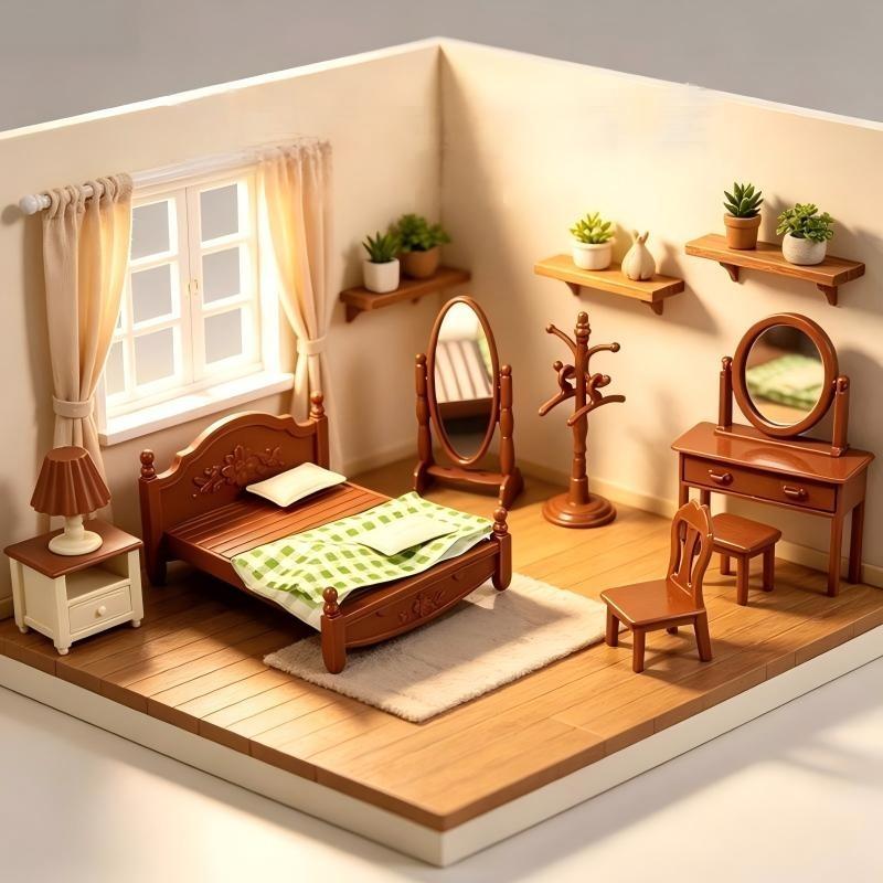 新しいドールハウス用ミニチュア家具、キッチンおもちゃ、ダイニ - Bedroom Furniture のレビューと価格
