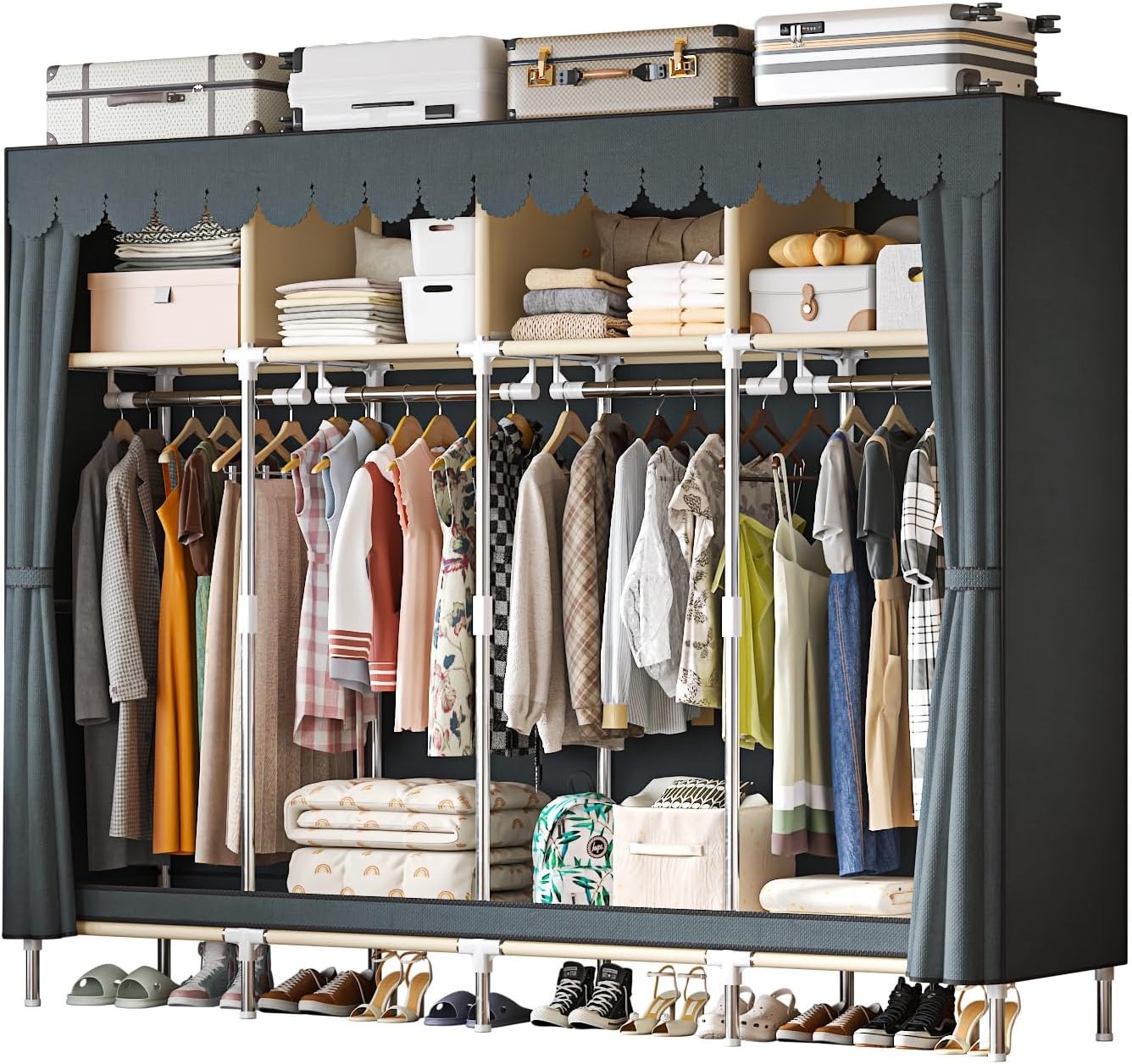 79インチの超ワイドウォークイン式ポータブルワードローブ、大 - Wardrobe Closet Portable Fabric Cover のレビューと価格