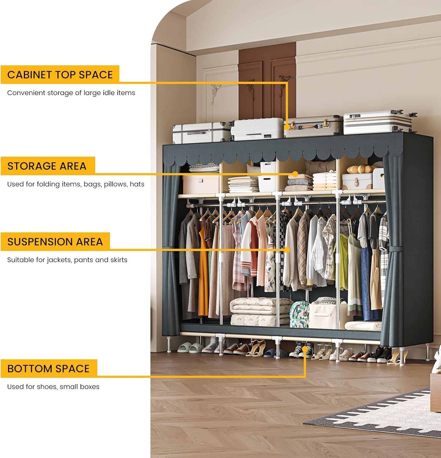 79インチの超ワイドウォークイン式ポータブルワードローブ、大 - Wardrobe Closet Portable Fabric Cover のレビューと価格