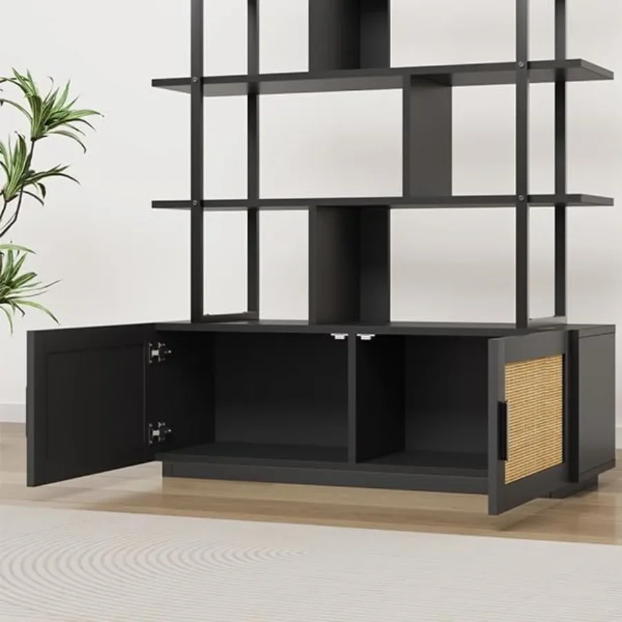 5段式のラタン製本棚。収納扉付き。高さ71.1インチ。リビン - Storage のレビューと価格