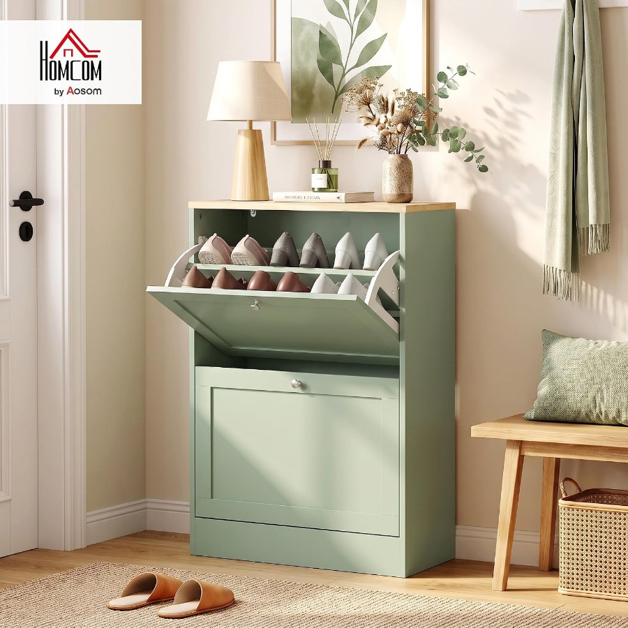 玄関用シューズ収納キャビネット、2段引き出し付きのスリムなシ - Shoe Rack Cabinet Narrow Entryway のレビューと価格