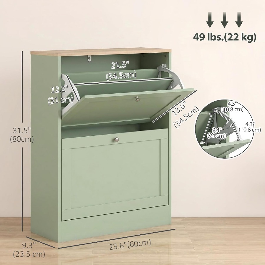 玄関用シューズ収納キャビネット、2段引き出し付きのスリムなシ - Shoe Rack Cabinet Narrow Entryway のレビューと価格