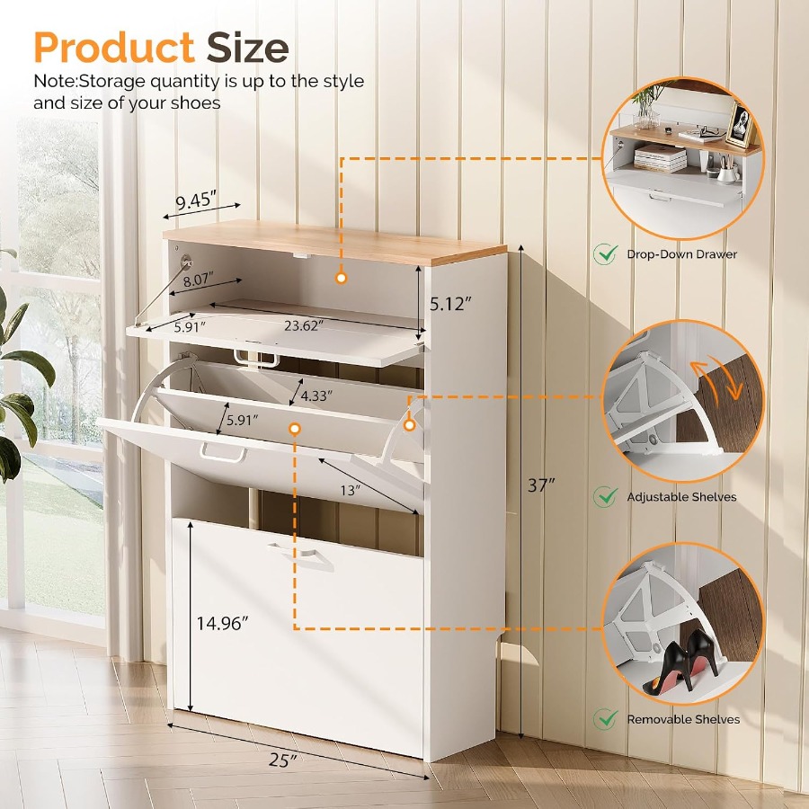 玄関用の靴収納キャビネット、白、小型、スリムな靴棚、幅25イ - Shoe Rack Cabinet Narrow Entryway のレビューと価格