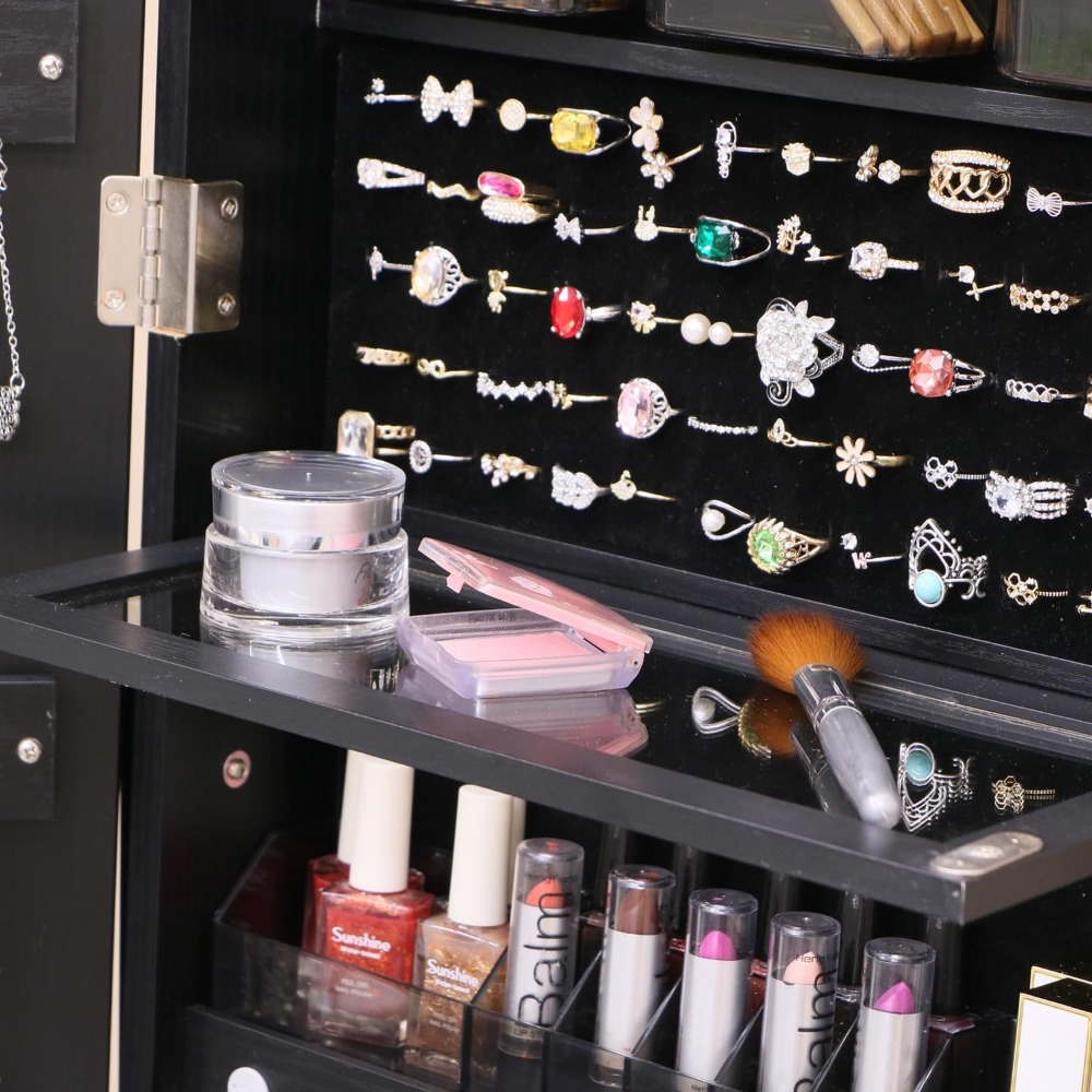 鍵付き自立型ジュエリーアルモア、全身鏡と引き出し付き、キャス - Full Length Mirror Jewelry Armoire のレビューと価格