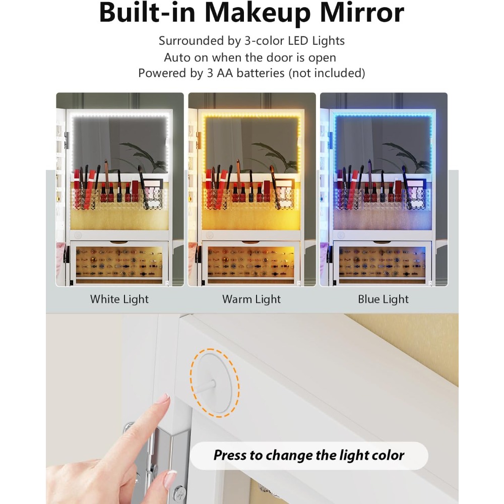 全身鏡付きのジュエリー収納キャビネット。360度回転し、鍵で - Full Length Mirror Jewelry Armoire のレビューと価格