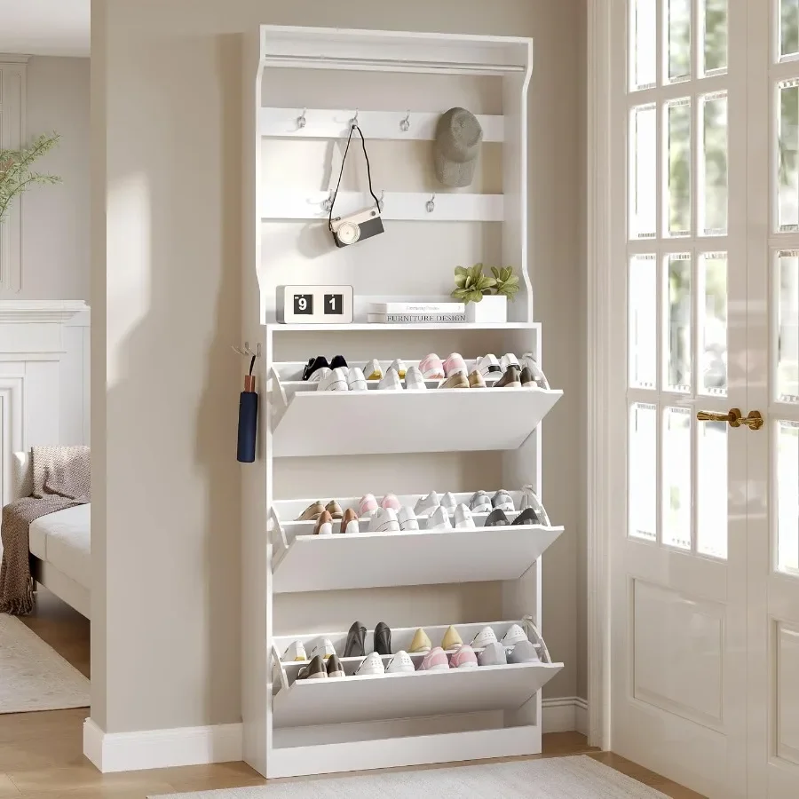 玄関用の背の高い靴収納キャビネット。白いMDF製で、扉付きの - Shoe Rack Cabinet Narrow Entryway のレビューと価格