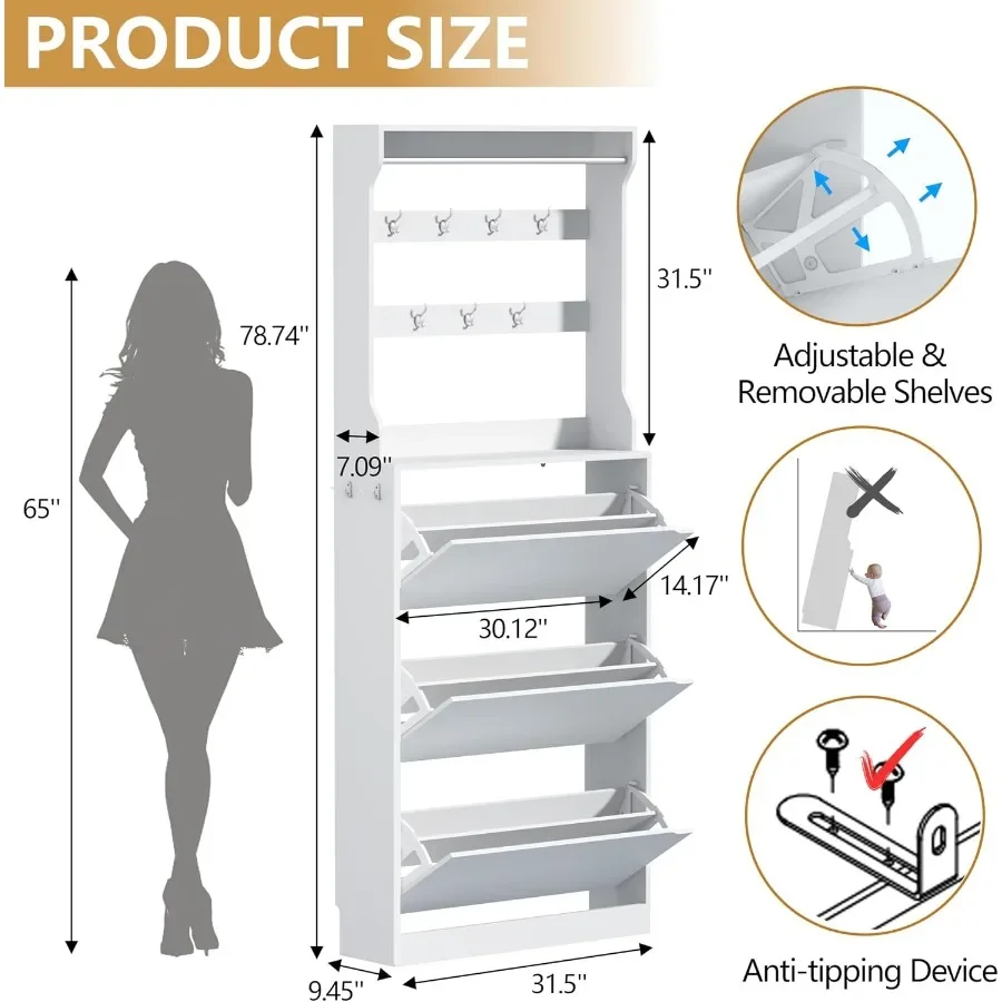 玄関用の背の高い靴収納キャビネット。白いMDF製で、扉付きの - Shoe Rack Cabinet Narrow Entryway のレビューと価格