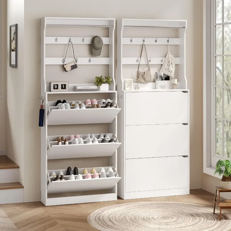 玄関用の背の高い靴収納キャビネット。白いMDF製で、扉付きの - Shoe Rack Cabinet Narrow Entryway のレビューと価格