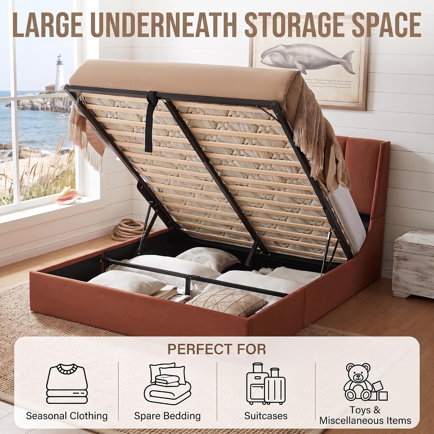 寝室用の、油圧式ガスリフトとベッド下収納スペースを備えた、高 - Gas Lift Storage Bed Hydraulic のレビューと価格