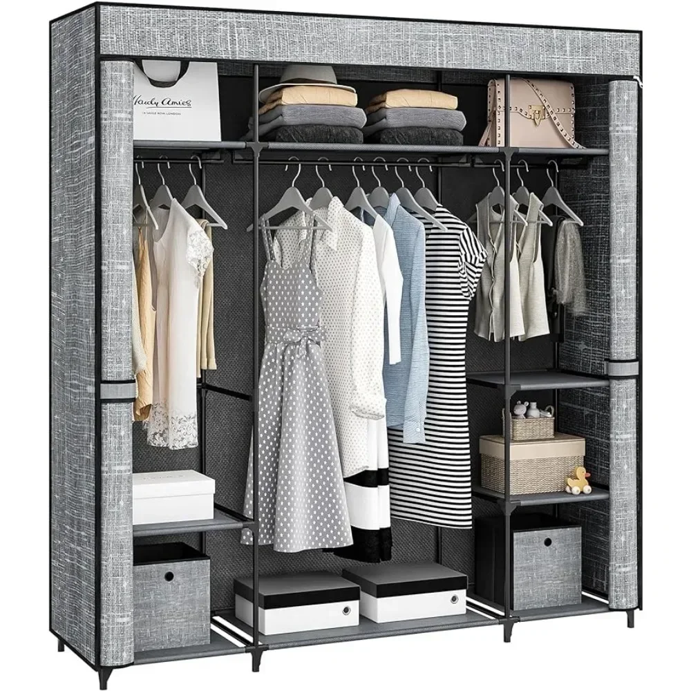 クローゼットワードローブ、64.5インチの寝室用ポータブルク - Wardrobe Closet Portable Fabric Cover のレビューと価格