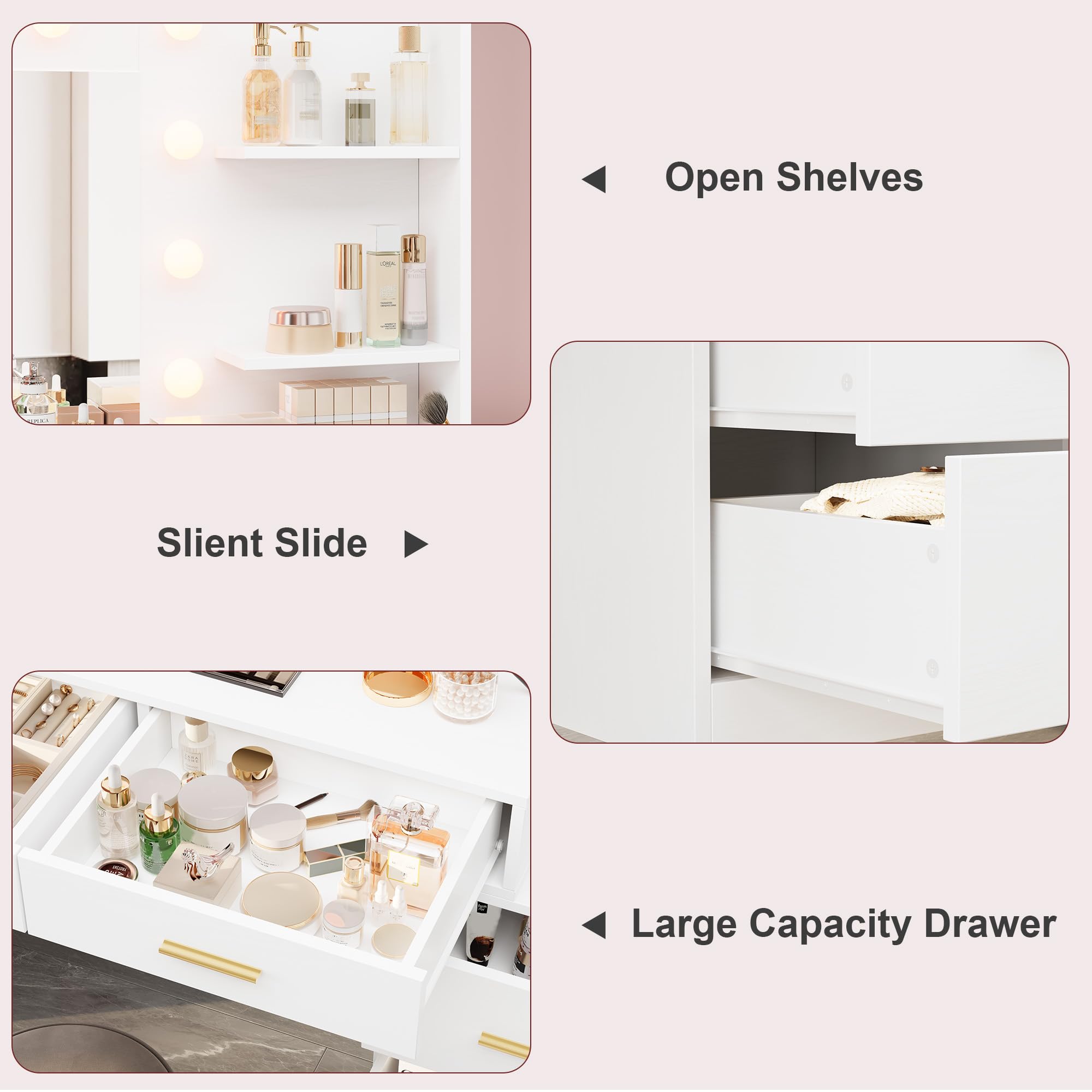 61インチのドレッサーテーブル。鏡と照明付き。引き出し8つと - Dressing Table Vanity With Lighted Mirror のレビューと価格