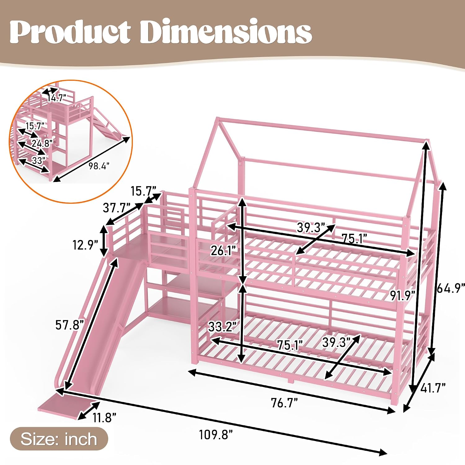 スライド付き二段ベッド、収納付き階段、頑丈なハウス型金属製ロ - Bunk Bed With Stairs And Slide のレビューと価格