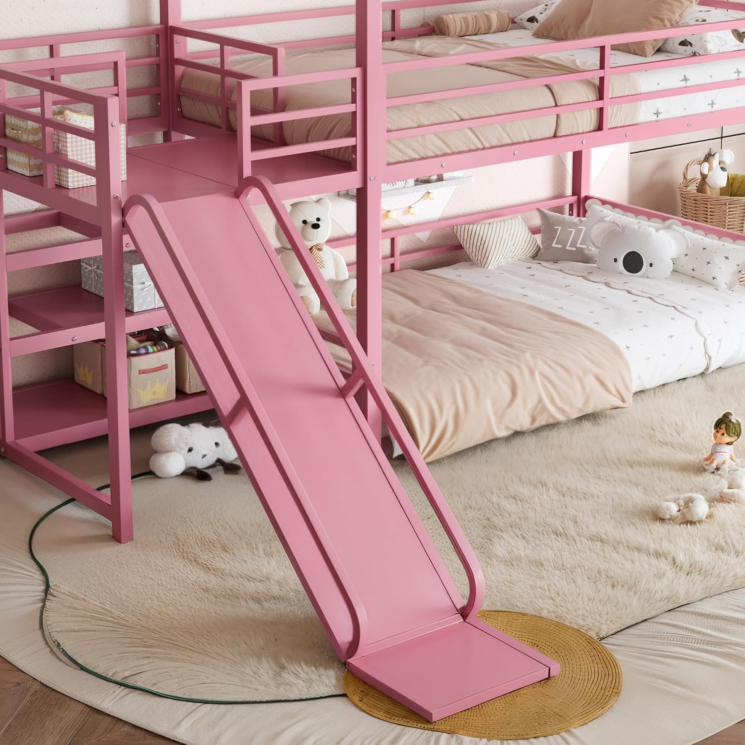 スライド付き二段ベッド、収納付き階段、頑丈なハウス型金属製ロ - Bunk Bed With Stairs And Slide のレビューと価格