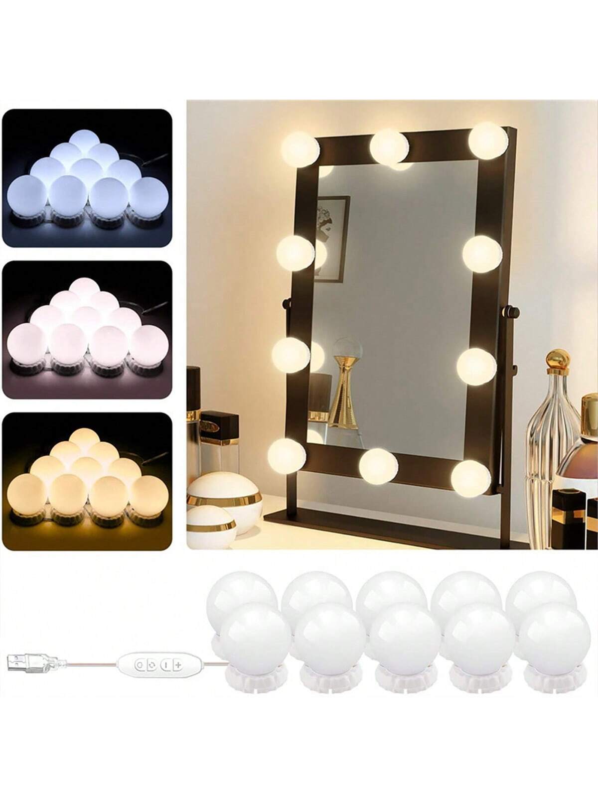 新しい着脱式電球付きプロ仕様メイクアップミラーランプ。USB - Dressing Table Vanity With Lighted Mirror のレビューと価格