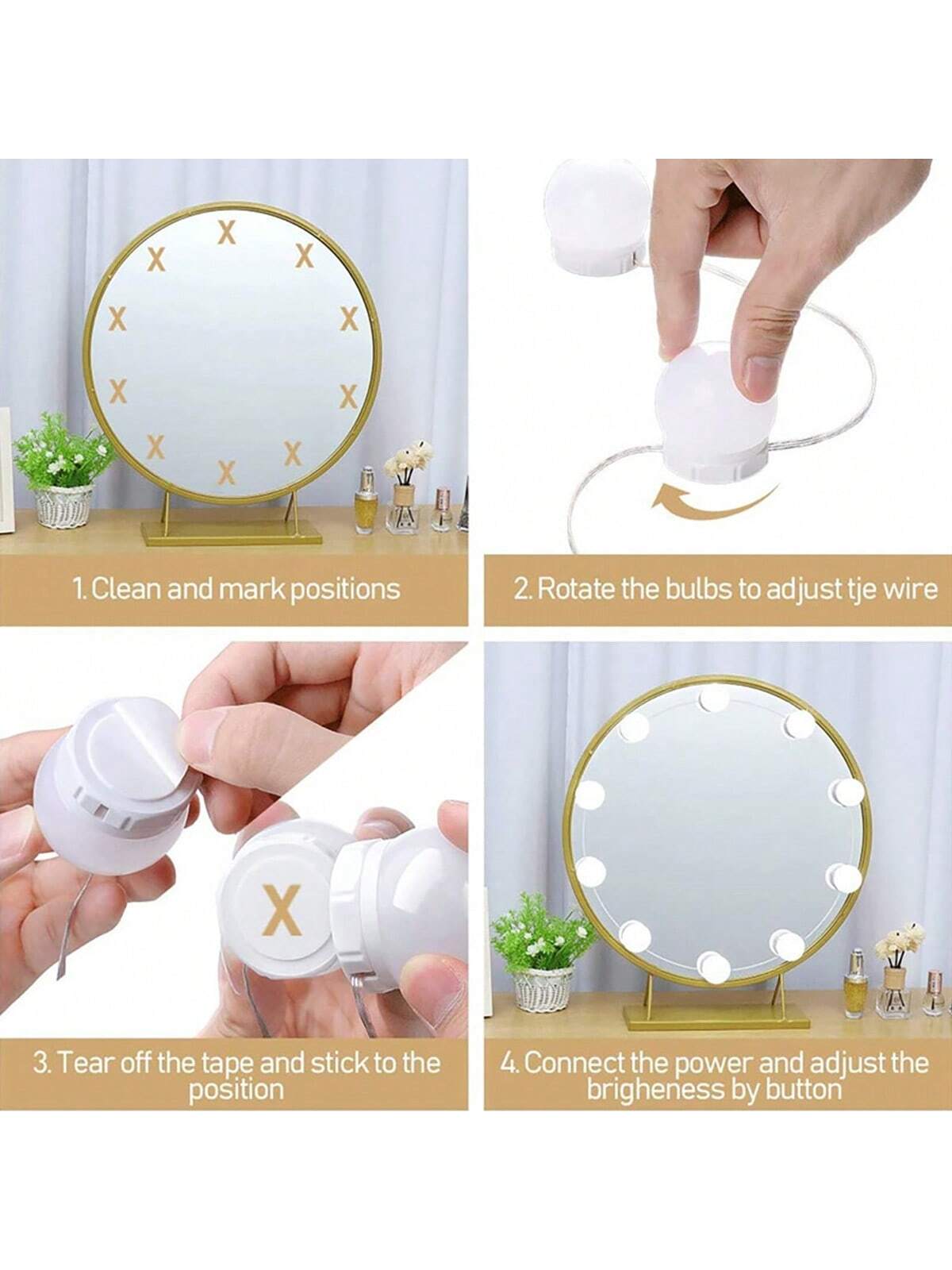 新しい着脱式電球付きプロ仕様メイクアップミラーランプ。USB - Dressing Table Vanity With Lighted Mirror のレビューと価格
