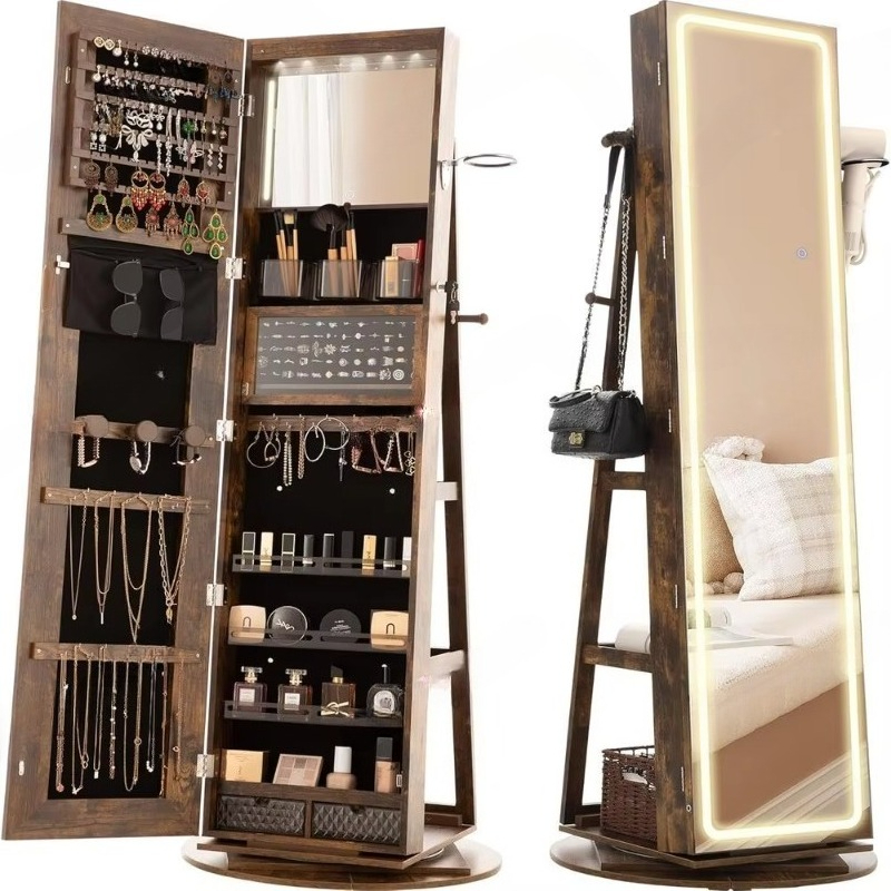 スタンドミラー付きジュエリーキャビネット、360度 °    - Full Length Mirror Jewelry Armoire のレビューと価格